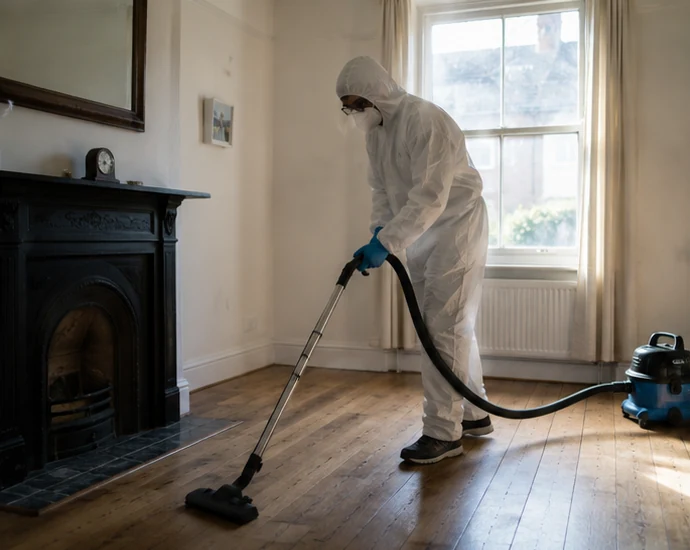 Specialist cleaner working inside a London home